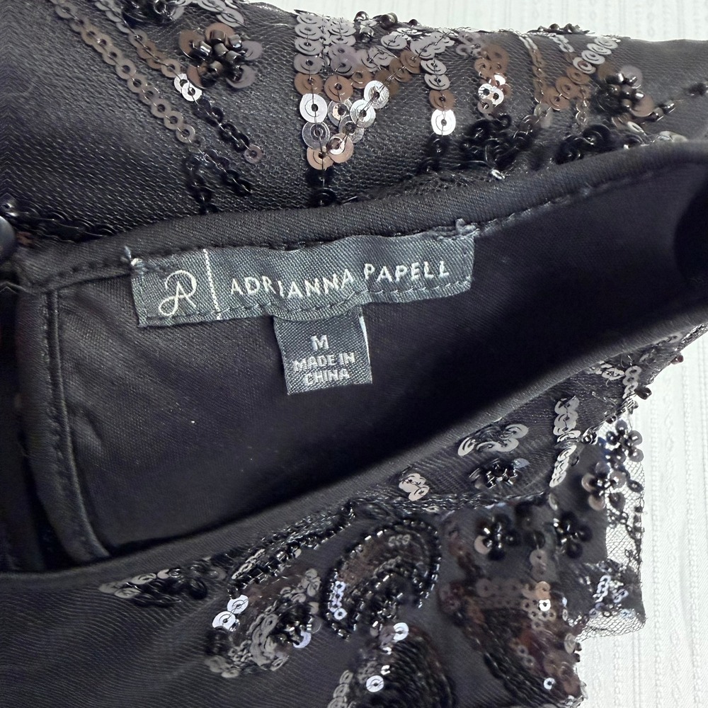 Adrianna Papell Womens Sequin Embellished Illusion Sleeve Sz M Statement Top - Picture 9 of 9
